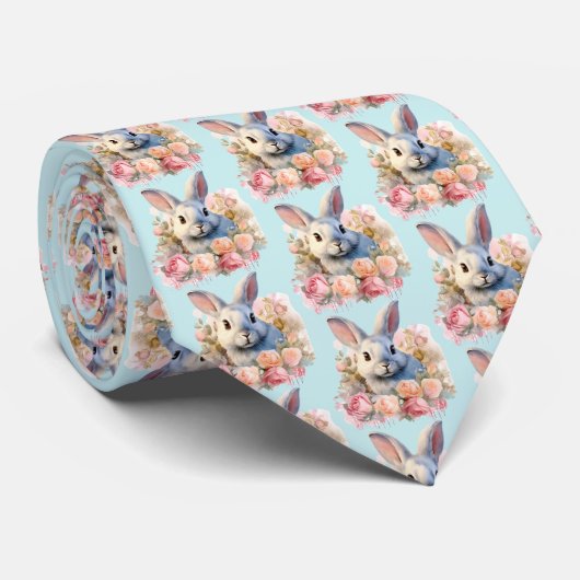 Bunny with a Garland of Roses Cute Pattern Stropdas (Opgerold)