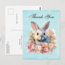 Bunny with a Garland of Roses Cute Thank You Briefkaart
