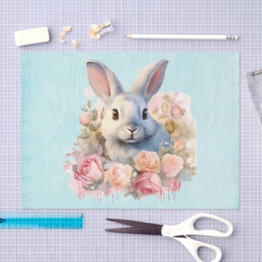 Bunny with a Garland of Roses Cute Tissuepapier (Craft)