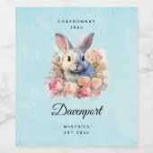 Bunny with a Garland of Roses Cute Wine Making Wijn Etiket (Enkel label)