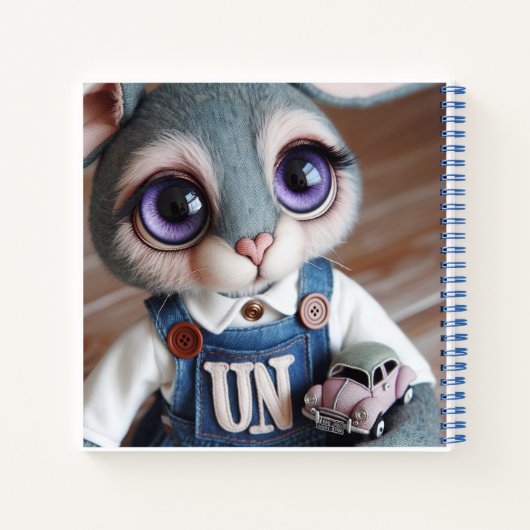 Bunny with a Toy Car in Denim Overalls Notitieboek (Achterkant)