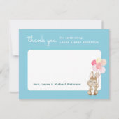 Bunny with Balloons Blue Baby Shower Bedankkaart (Voorkant)