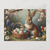 Bunny with Easter Egg Basket and Spring Garden  Feestdagenkaart (Voorkant)