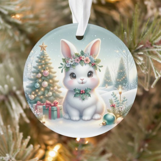 Bunny with Holly Crown & Candle Glow Ornament (Boom)