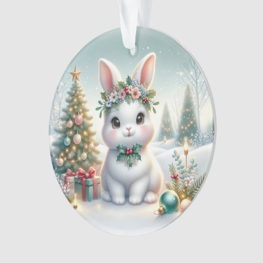 Bunny with Holly Crown & Candle Glow Ornament (voorkant)