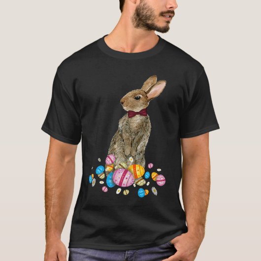 Bunny With Necktie Happy Easter Sayings Egg Cute B T-shirt (Voorkant)