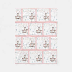 Bunny Wolken & Regendruppels -Roze Fleece Deken