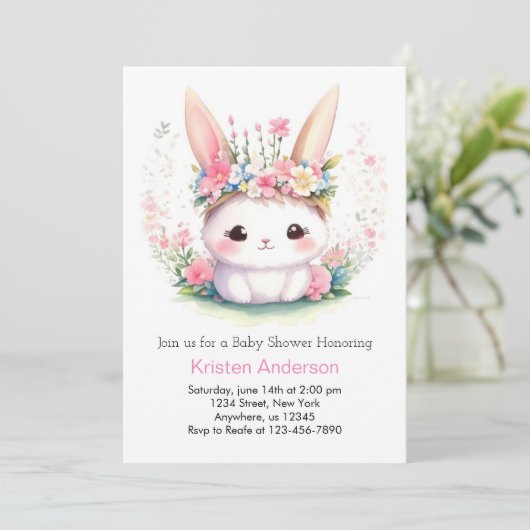 Bunny Wonderland Waterverf Meisje Baby shower Kaart (Staand voorkant)