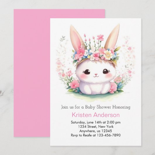 Bunny Wonderland Waterverf Meisje Baby shower Kaart (Voorkant / Achterkant)