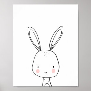Bunny Woodland Animal Nursery art Black en white Poster