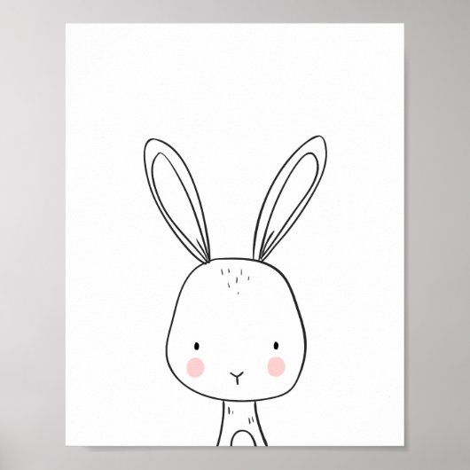 Bunny Woodland Animal Nursery art Black en white Poster (Voorkant)