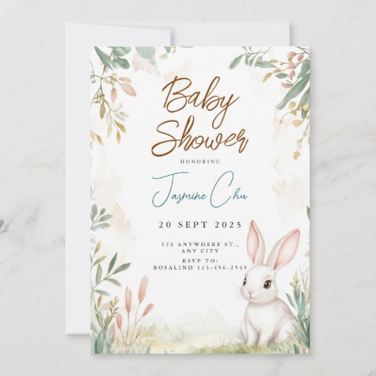 Bunny Woodland Baby shower Uitnodiging (Voorkant)