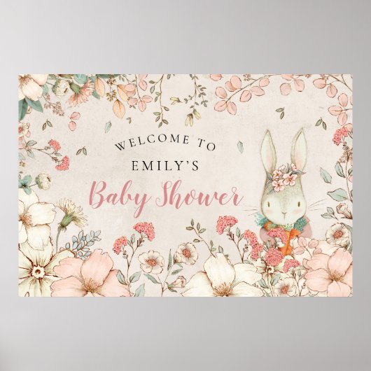  Bunny Woodland Girl Welcome Baby shower Poster (Voorkant)