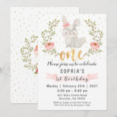 Bunny Woodland Wild One Birthday Party Uitnodiging (Voorkant / Achterkant)