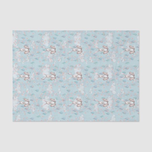 Bunny Wreath Clouds & Raindrops - Blauw Tissuepapier (Voorkant)