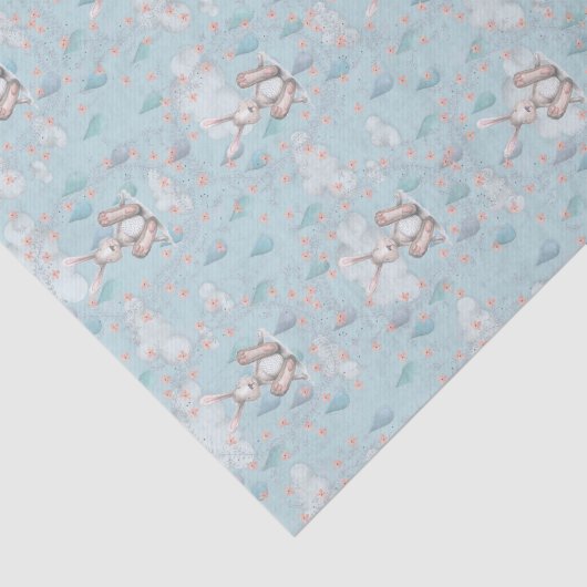 Bunny Wreath Clouds & Raindrops - Blauw Tissuepapier (Detail)