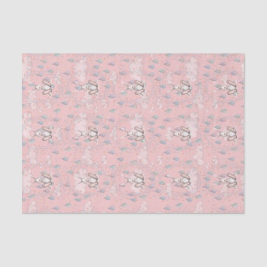 Bunny Wreath Clouds & Raindrops - Roze Tissuepapier (Voorkant)