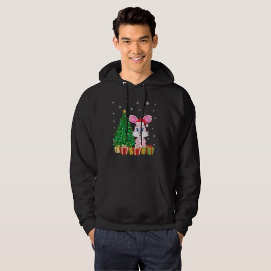 Bunny Xmas Tree Lighting Santa Hat Bunny Christmas Hoodie (Voorkant volledig)