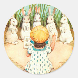 Bunny zingt met paasbegroeting Ronde Sticker