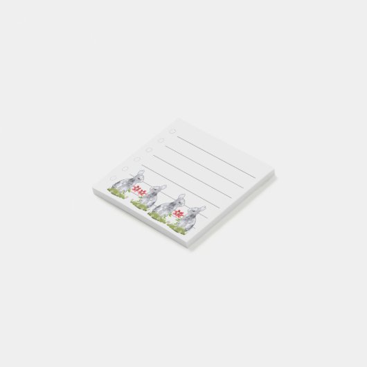 Bunny zit achter elkaar post-it® notes (Schuin)