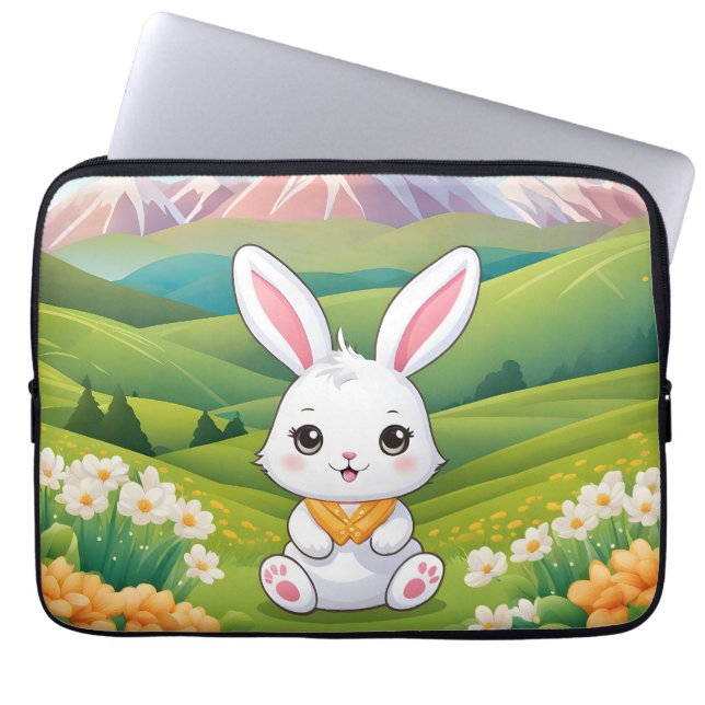 Bunny zittend in een veld Illustratie Laptop Sleeve (Voorkant)