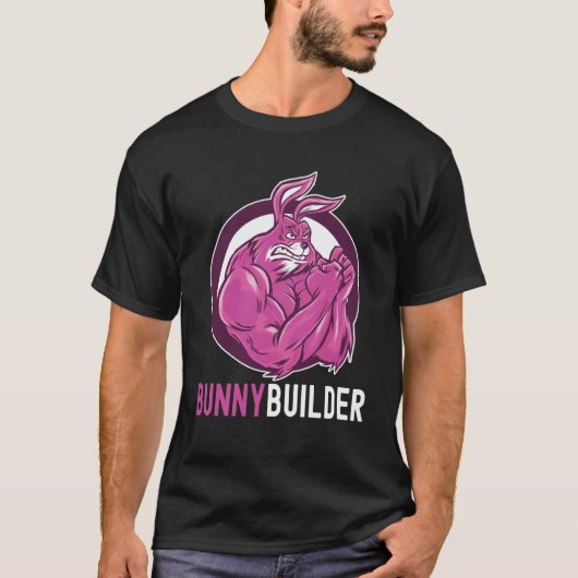 Bunnybuilder Pasen Bunny Workout Gym Gewichtheft T-shirt (Voorkant)