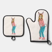 bunnygirl ovenwant & pannenlap set (Voorkant)