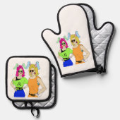 bunnymemeisjes ovenwant & pannenlap set (Voorkant / Achterkant)
