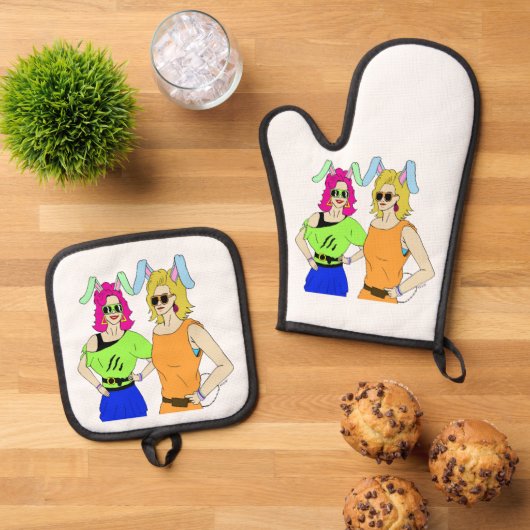 bunnymemeisjes ovenwant & pannenlap set (Top down)