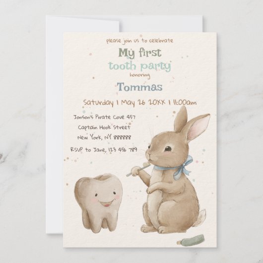 Bunny's boy Eerste Tandfeest uitnodiging (Voorkant)