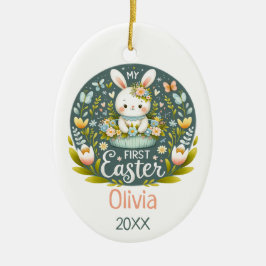Bunny's eerste paasviering - gepersonaliseerd keramisch ornament
