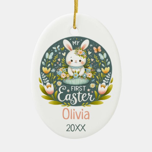 Bunny's eerste paasviering - gepersonaliseerd keramisch ornament (Voorkant)