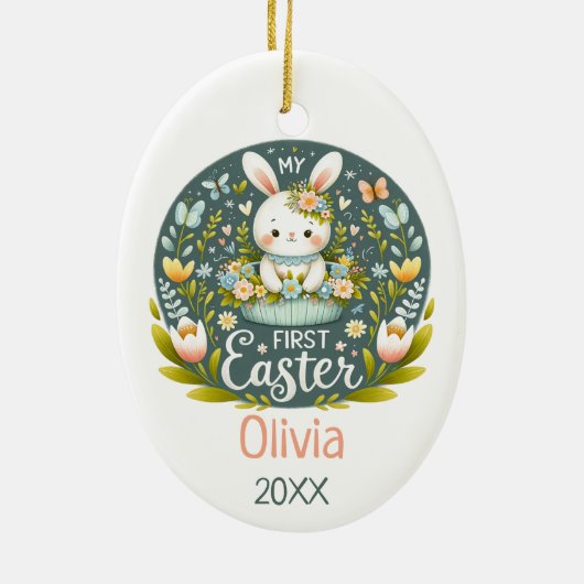 Bunny's eerste paasviering - gepersonaliseerd keramisch ornament (Achterkant)