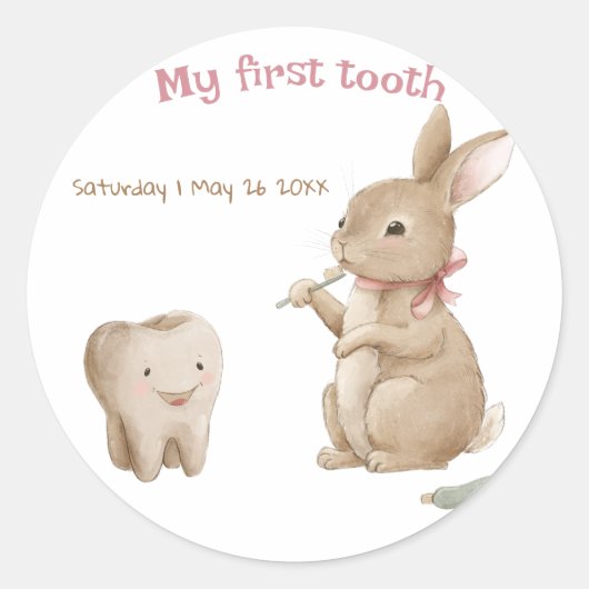 Bunny's meisje Eerste Tand Party Ronde Sticker (Voorkant)