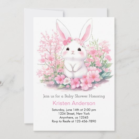 Bunny's Pink Woodland Adventure Baby shower Kaart (Voorkant)