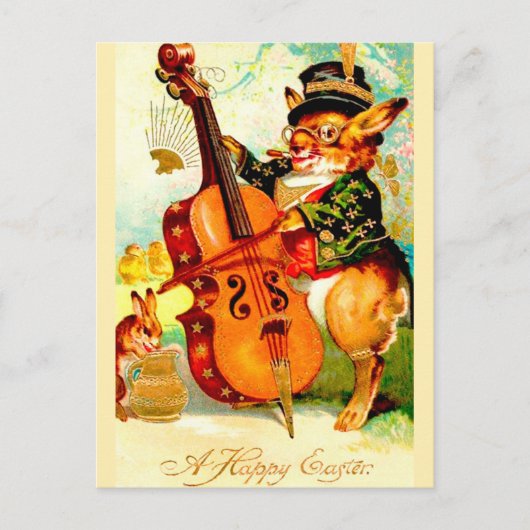 Bunny's spelen met Violin Easter Greeting Briefkaart (Voorkant)