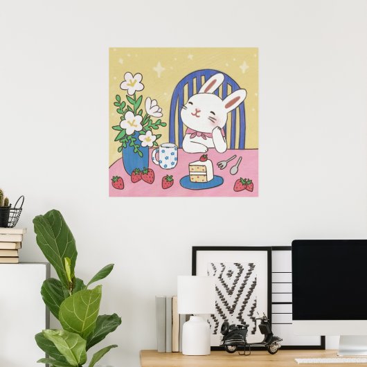 Bunny's Tea Time Illustration Poster (Thuiskantoor)