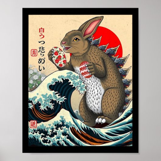 Bunnyzilla Japanse Kunst Grappig Konijn Pasen Poster (Voorkant)