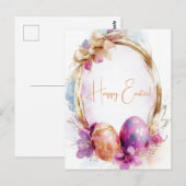 Bunte Aquarell Oster Postkarte mit Ostereiern Briefkaart (Voorkant / Achterkant)