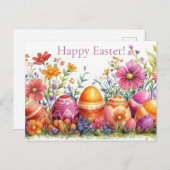Bunte Aquarell Oster Postkarte mit Ostereiern Briefkaart (Voorkant / Achterkant)