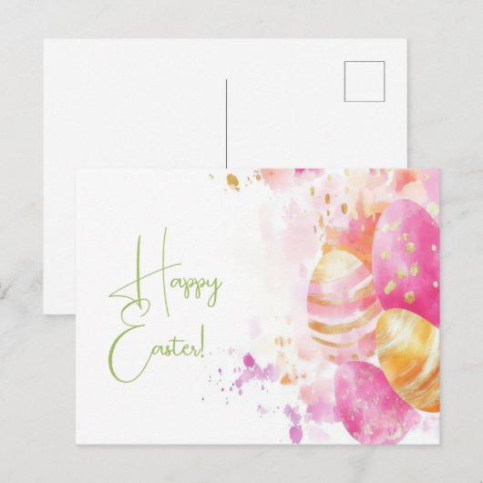 Bunte Aquarell Oster Postkarte mit Osterhasen Briefkaart (Voorkant / Achterkant)