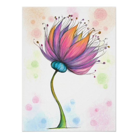 Bunte Blume im Buntstift Stil Perfect Poster (Voorkant)