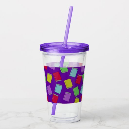 Bunte Bücher mit violettem Hintergrund Acryl Drinkbeker (Achterkant)
