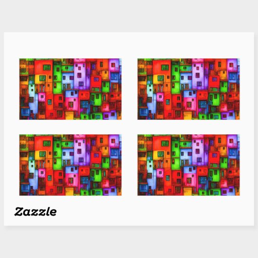 Bunte Häuser 3 Rechthoekige Sticker (Vel)