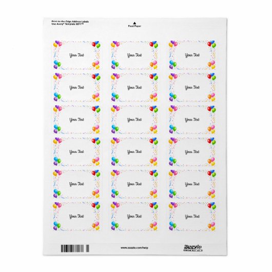 Bunte Party Ballons Konfetti Rahmen Design Etiket (Full Sheet)