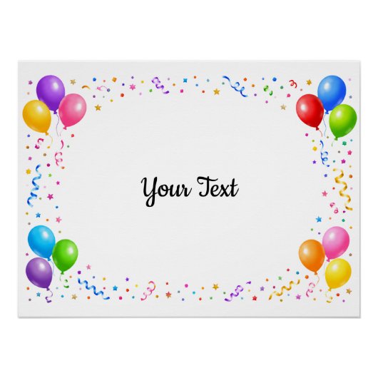 Bunte Party Ballons Konfetti Rahmen Design Perfect Poster (Voorkant)