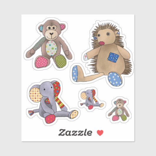 Bunte Plüschtiere Sticker (Vel)