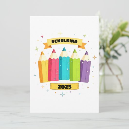 Bunte Stifte mit Sternchen - Schulkind 2025 | Kaart (Staand voorkant)