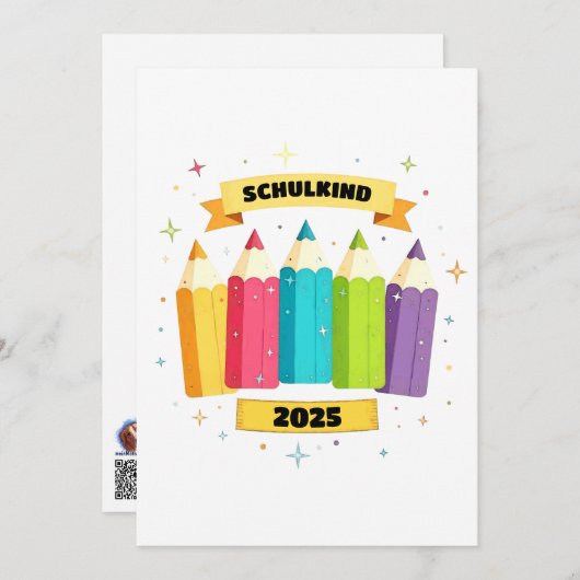 Bunte Stifte mit Sternchen - Schulkind 2025 | Kaart (Voorkant / Achterkant)
