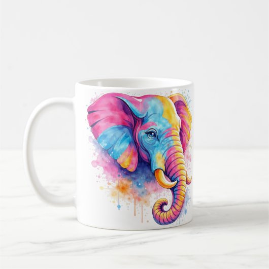 Bunter Regenbogen Elefant Aquarell Koffiemok (Links)